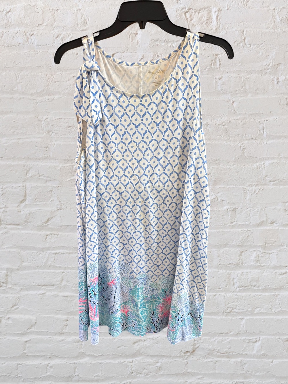 Lilly Pulitzer White and Blue Sleeveless Mini Dress with Aqua & Pink Accents